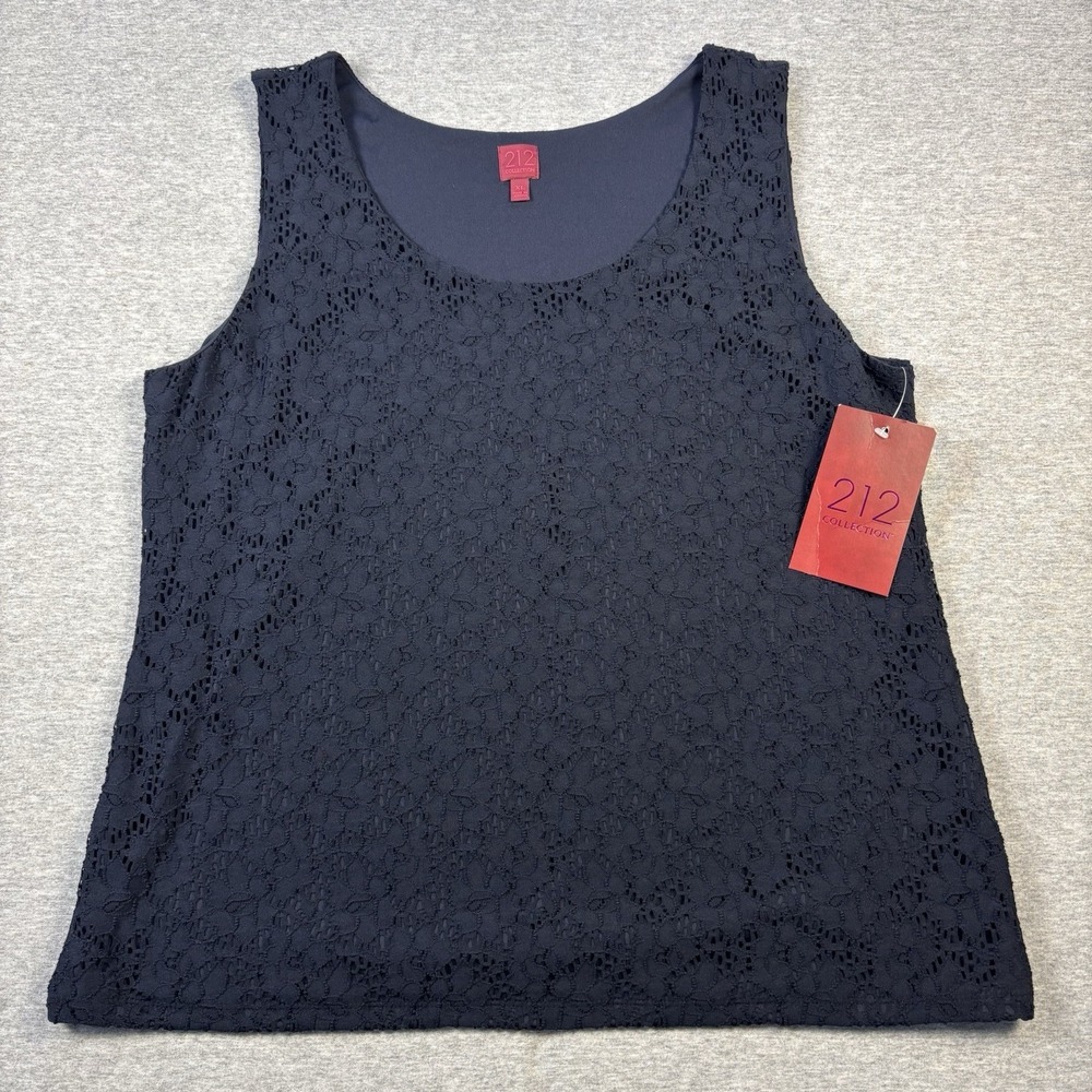 212 COLLECTION Women's Size XL Tank Top Dark Navy Lace Eyelet Lined NWT
